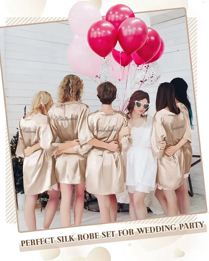 7 Pcs Bride Bridesmaid Robe Sets for Wedding Bridal Party Satin Robes Maid of Honor Robe with Heart Shaped Sunglasses
