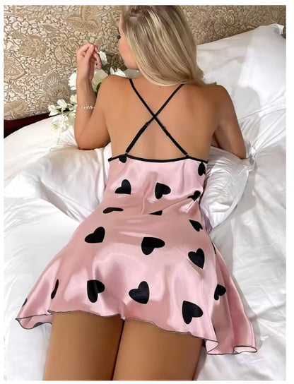 Women's Satin Nightdress Summer Sexy Lingerie Night Dress Nightgown Sleeveless Sleepwear Mini Slip Chemise Nightwear Loungewear