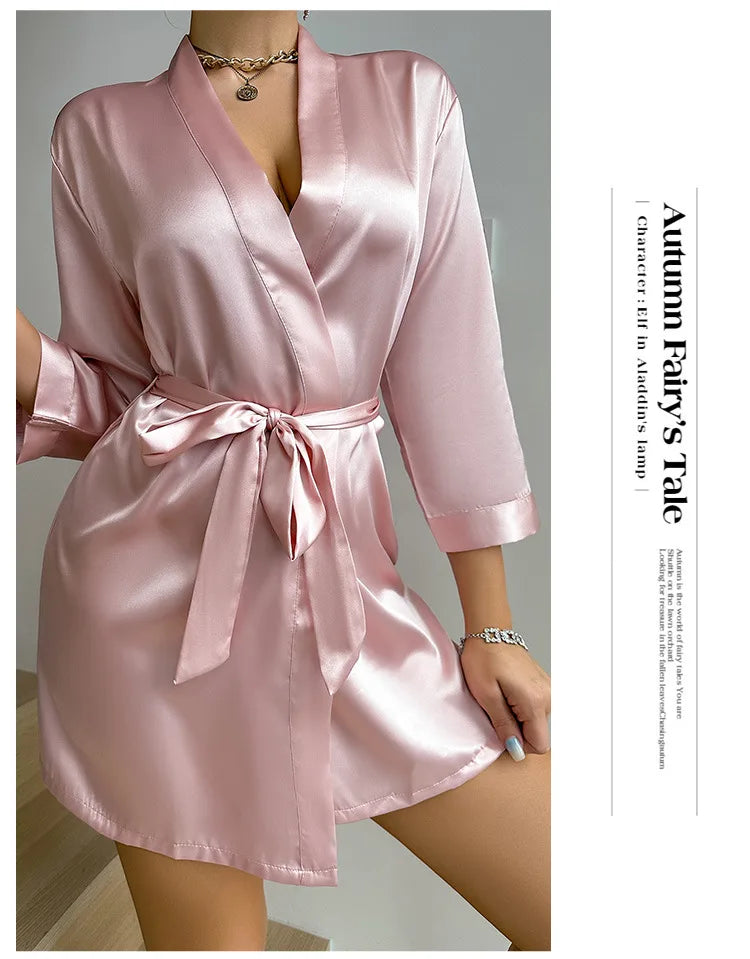 Women's Short Kimono Robe Silky Satin Bathrobe Bride Bridesmaids Getting Ready Sleepwear Soft Nightgown