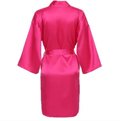 Solid Satin Night Robe, Elegant Half Sleeve V Neck House Robe With Belt, Women's Sleepwear