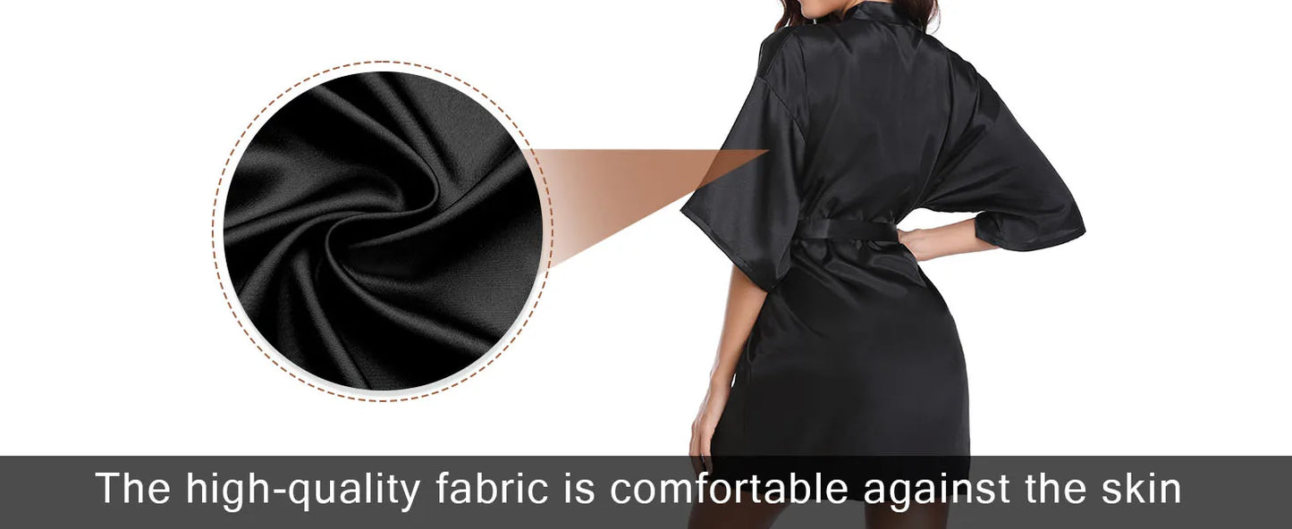 RB032 2018 New Silk Kimono Robe Bathrobe Women Silk Bridesmaid Robes Sexy Navy Blue Robes Satin Robe Ladies Dressing Gowns
