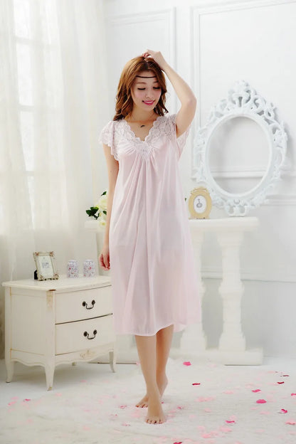 Free shipping women black lace sexy nightdress girls plus size bathrobe Large size Sleepwear nightgown Y02-2