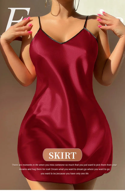 Sexy Female Lingerie Nightgown Patchwork Lace Backless Spaghetti Strap Nightdress Sleepwear Silky Satin Lounge Wear Home Dress