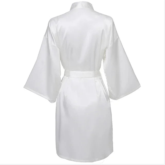 Solid Satin Night Robe, Elegant Half Sleeve V Neck House Robe With Belt, Women's Sleepwear
