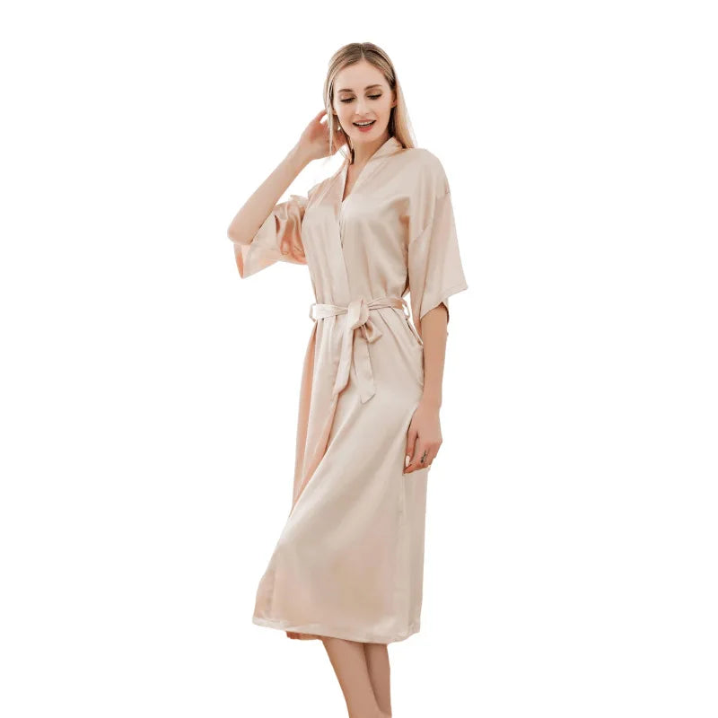 Women Silk Satin Long Wedding Bride Bridesmaid Robe Kimono Robe Feminino Bath Robe Large Size XXXL Peignoir Femme Sexy Bathrobe