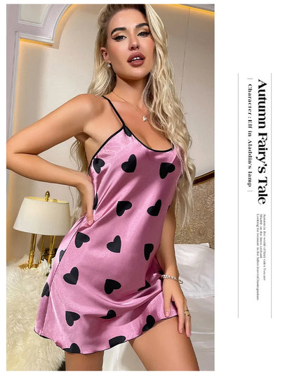Women's Satin Nightdress Summer Sexy Lingerie Night Dress Nightgown Sleeveless Sleepwear Mini Slip Chemise Nightwear Loungewear
