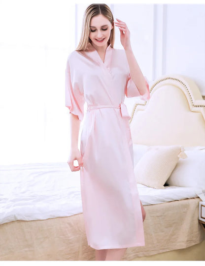 Women Silk Satin Long Wedding Bride Bridesmaid Robe Kimono Robe Feminino Bath Robe Large Size XXXL Peignoir Femme Sexy Bathrobe