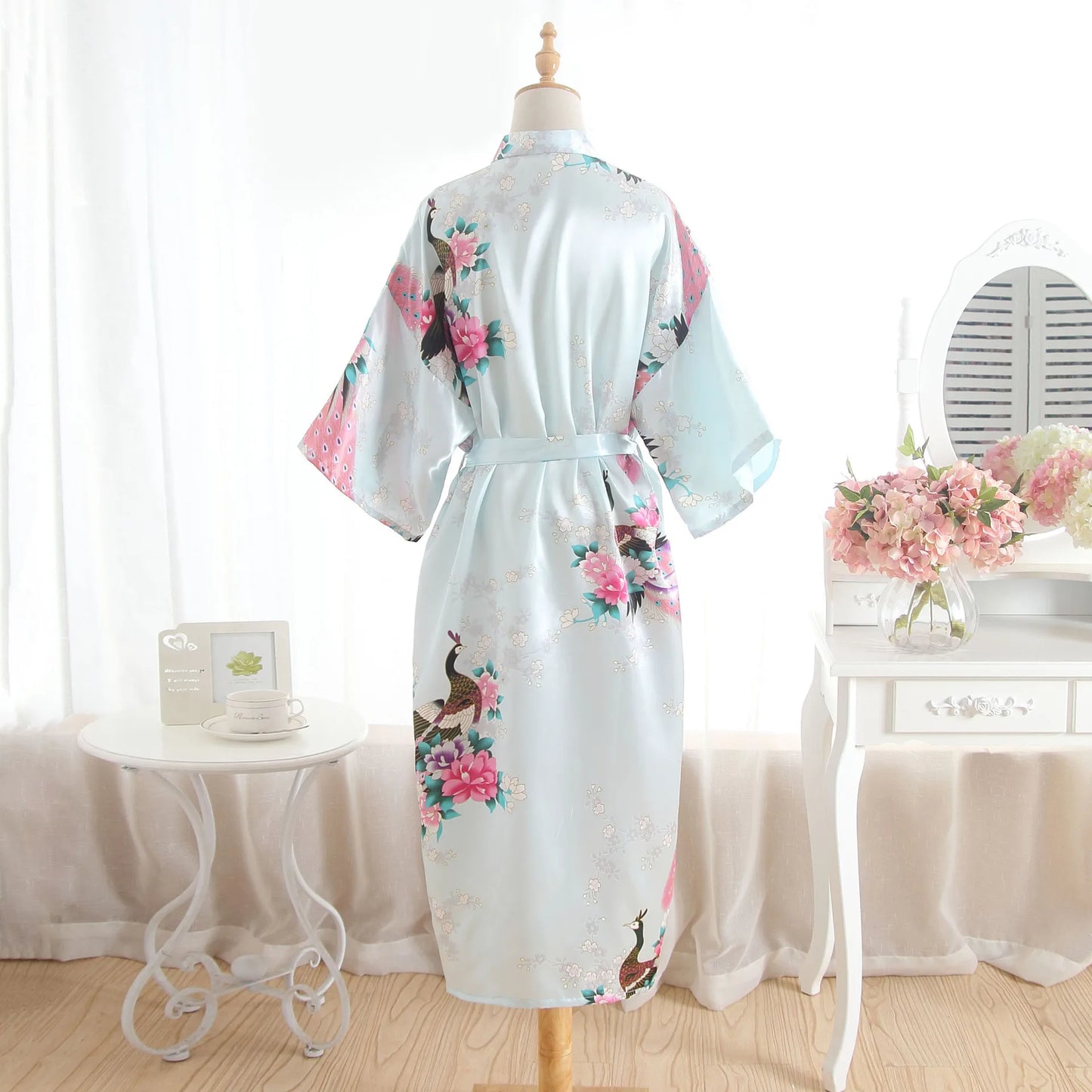 Hot Sale Blue Female Silk Rayon Robes Gown Kimono Yukata Chinese Women Sexy Lingerie Sleepwear Plus Size S M L XL XXL XXXL A-046