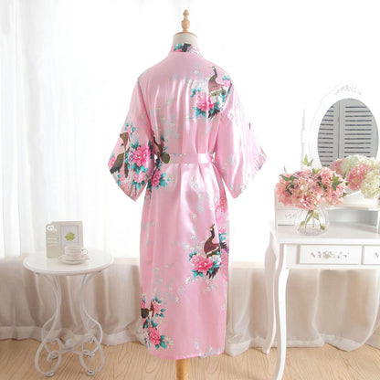 Hot Sale Blue Female Silk Rayon Robes Gown Kimono Yukata Chinese Women Sexy Lingerie Sleepwear Plus Size S M L XL XXL XXXL A-046