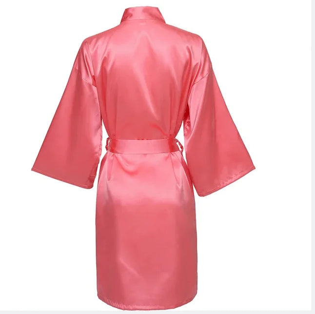 Solid Satin Night Robe, Elegant Half Sleeve V Neck House Robe With Belt, Women's Sleepwear