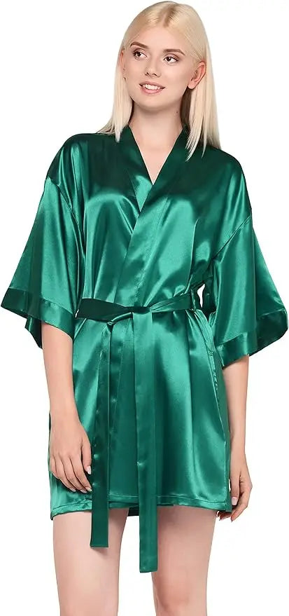 Pajamas women summer European and American ladies lace-up bathrobe sexy morning gown home dress can wear ice silk robe