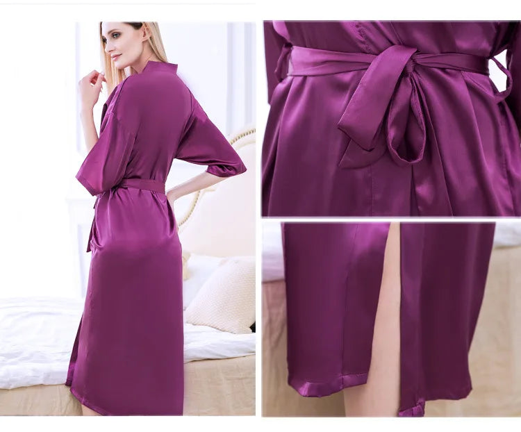 Women Silk Satin Long Wedding Bride Bridesmaid Robe Kimono Robe Feminino Bath Robe Large Size XXXL Peignoir Femme Sexy Bathrobe