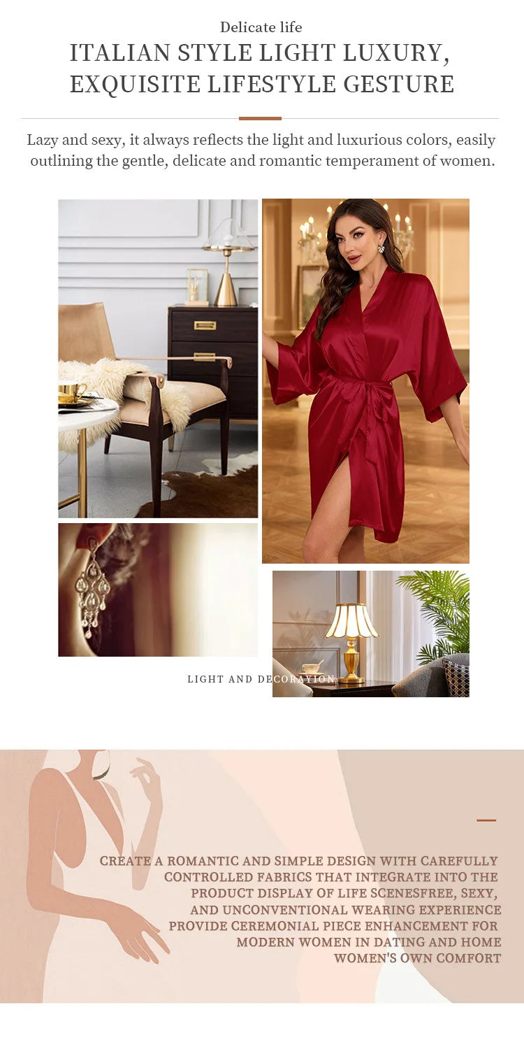 Pajamas women summer European and American ladies lace-up bathrobe sexy morning gown home dress can wear ice silk robe