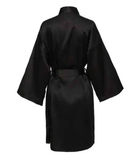 Solid Satin Night Robe, Elegant Half Sleeve V Neck House Robe With Belt, Women's Sleepwear