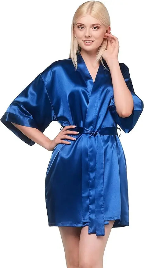 Pajamas women summer European and American ladies lace-up bathrobe sexy morning gown home dress can wear ice silk robe