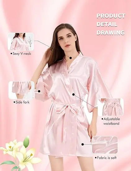 RB030 Sexy Large Size Sexy Satin Night Robe Lace Bathrobe Perfect Wedding Bride Bridesmaid Robes Dressing Gown For Women