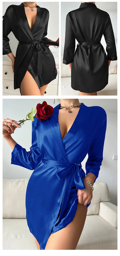 Women's Short Kimono Robe Silky Satin Bathrobe Bride Bridesmaids Getting Ready Sleepwear Soft Nightgown