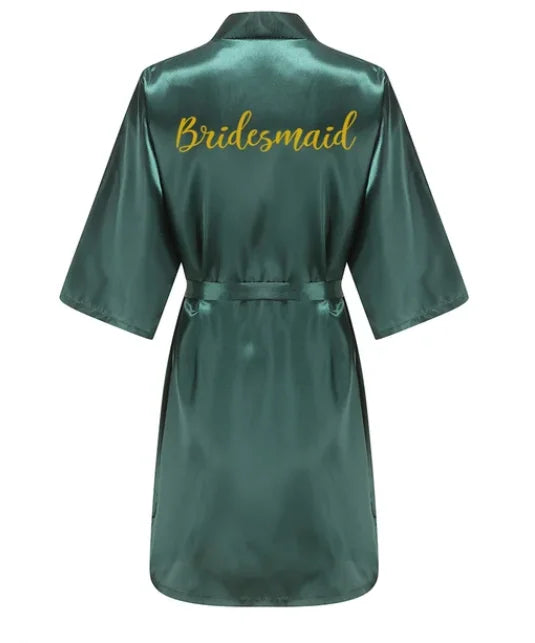Wedding Bride Bridesmaid Robes Dressing Gown Sexy Women Bathrobe Night Sleepwear Women Gold Printed Kimono Plus Size