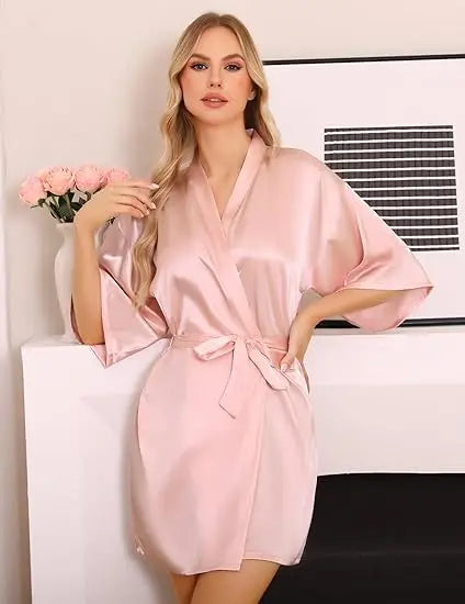 RB030 Sexy Large Size Sexy Satin Night Robe Lace Bathrobe Perfect Wedding Bride Bridesmaid Robes Dressing Gown For Women