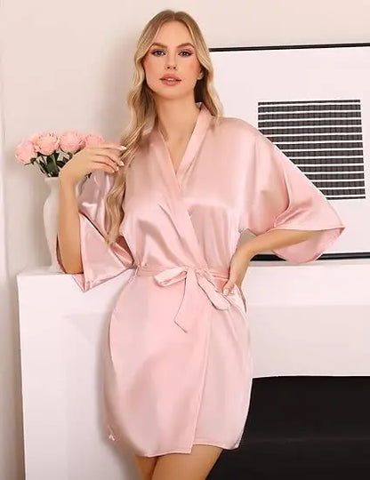 RB030 Sexy Large Size Sexy Satin Night Robe Lace Bathrobe Perfect Wedding Bride Bridesmaid Robes Dressing Gown For Women