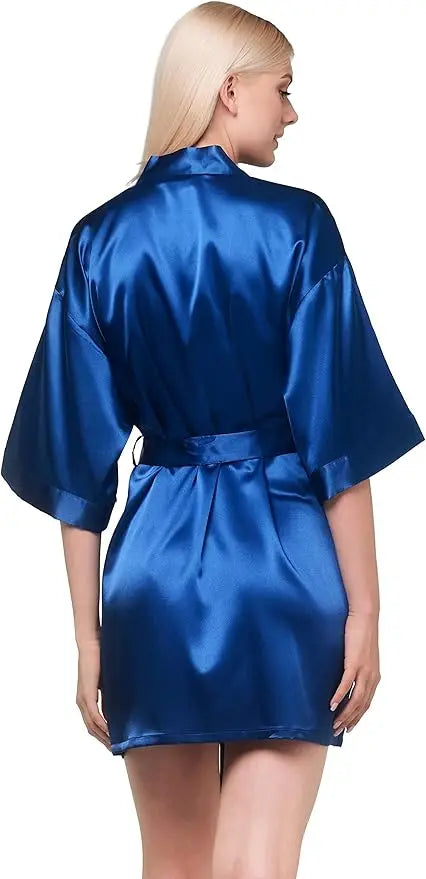 Pajamas women summer European and American ladies lace-up bathrobe sexy morning gown home dress can wear ice silk robe