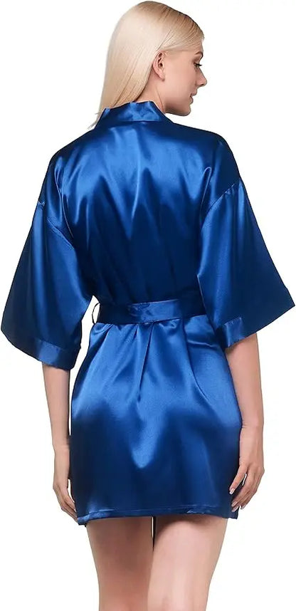Pajamas women summer European and American ladies lace-up bathrobe sexy morning gown home dress can wear ice silk robe