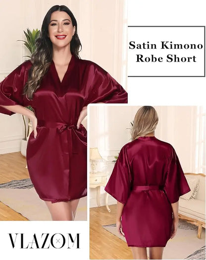 Pajamas women summer European and American ladies lace-up bathrobe sexy morning gown home dress can wear ice silk robe