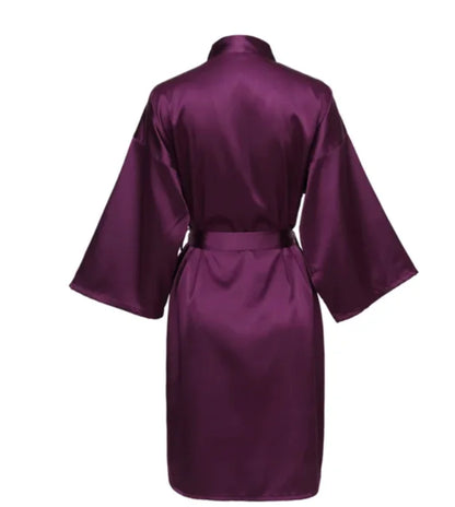 Solid Satin Night Robe, Elegant Half Sleeve V Neck House Robe With Belt, Women's Sleepwear