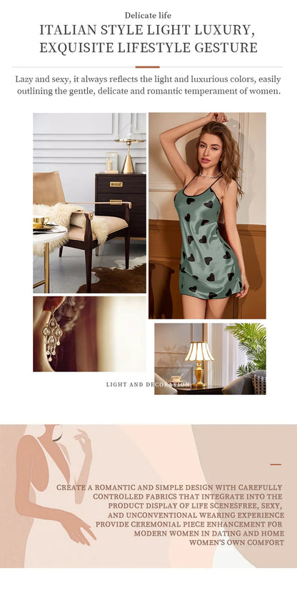 Women's Satin Nightdress Summer Sexy Lingerie Night Dress Nightgown Sleeveless Sleepwear Mini Slip Chemise Nightwear Loungewear