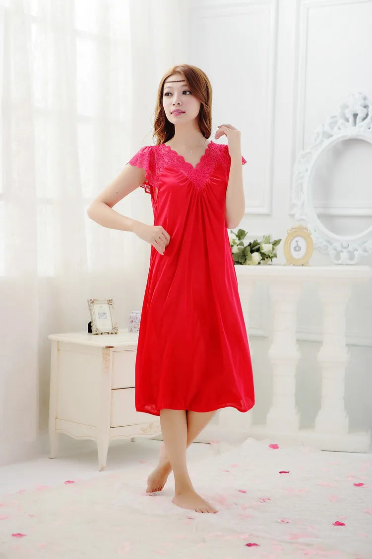 Free shipping women black lace sexy nightdress girls plus size bathrobe Large size Sleepwear nightgown Y02-2