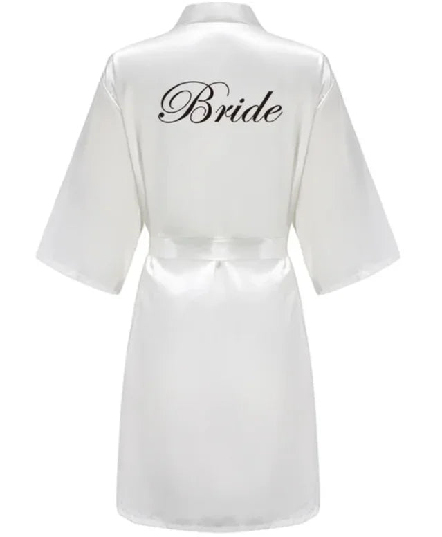 RB91 2017 Fashion Silk Bride of Mother Robe with Gold Letter Sexy Women Short Satin Wedding Kimono Sleepwear Get Ready Robe