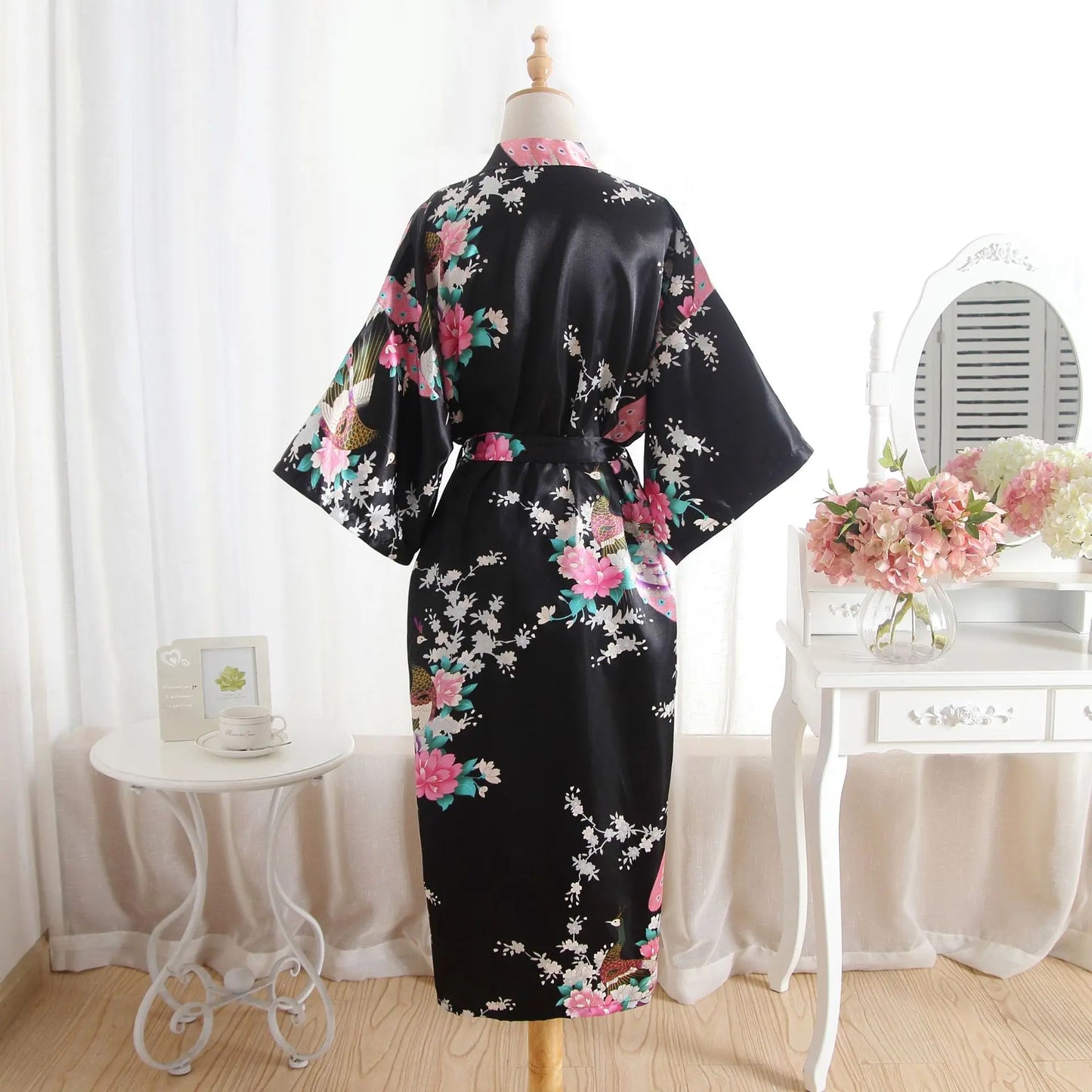Hot Sale Blue Female Silk Rayon Robes Gown Kimono Yukata Chinese Women Sexy Lingerie Sleepwear Plus Size S M L XL XXL XXXL A-046