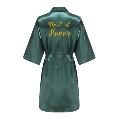Wedding Bride Bridesmaid Robes Dressing Gown Sexy Women Bathrobe Night Sleepwear Women Gold Printed Kimono Plus Size