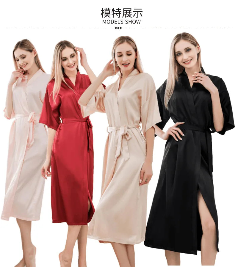 Women Silk Satin Long Wedding Bride Bridesmaid Robe Kimono Robe Feminino Bath Robe Large Size XXXL Peignoir Femme Sexy Bathrobe