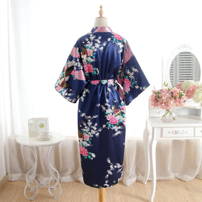 Hot Sale Blue Female Silk Rayon Robes Gown Kimono Yukata Chinese Women Sexy Lingerie Sleepwear Plus Size S M L XL XXL XXXL A-046
