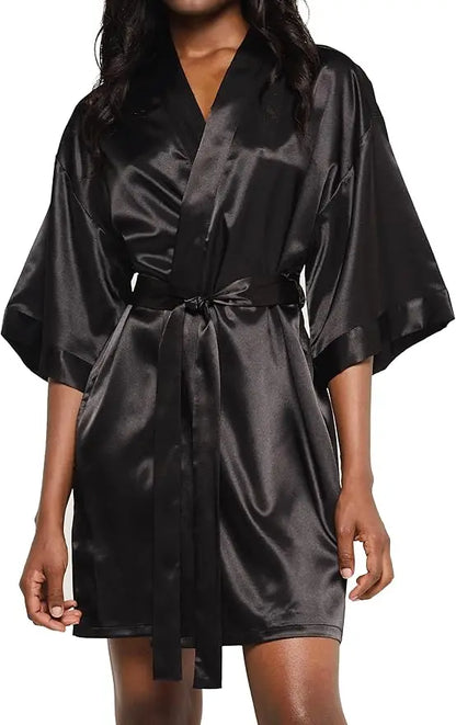 Pajamas women summer European and American ladies lace-up bathrobe sexy morning gown home dress can wear ice silk robe