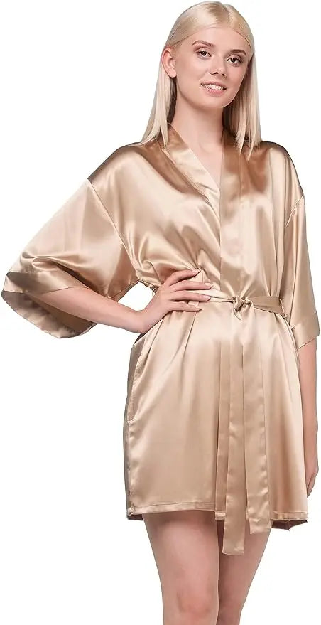 Pajamas women summer European and American ladies lace-up bathrobe sexy morning gown home dress can wear ice silk robe