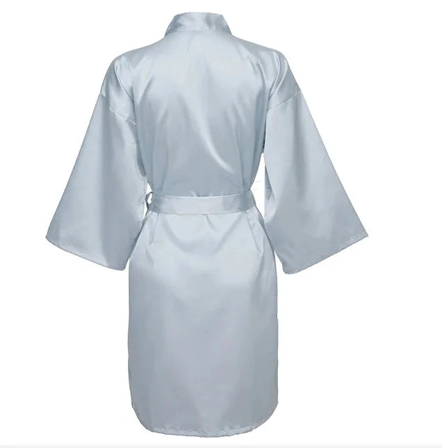 Solid Satin Night Robe, Elegant Half Sleeve V Neck House Robe With Belt, Women's Sleepwear