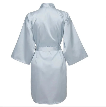 Solid Satin Night Robe, Elegant Half Sleeve V Neck House Robe With Belt, Women's Sleepwear