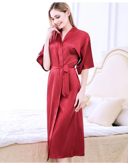 Women Silk Satin Long Wedding Bride Bridesmaid Robe Kimono Robe Feminino Bath Robe Large Size XXXL Peignoir Femme Sexy Bathrobe