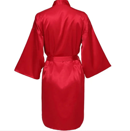 Solid Satin Night Robe, Elegant Half Sleeve V Neck House Robe With Belt, Women's Sleepwear