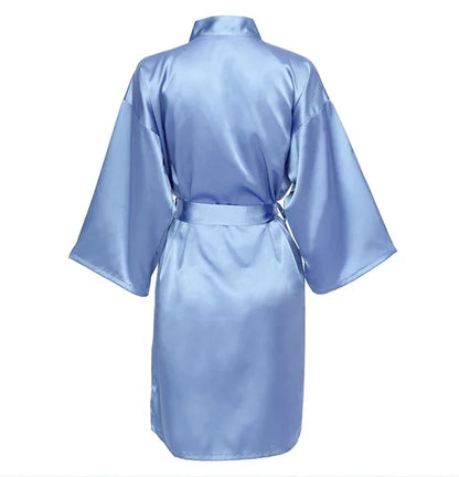 Solid Satin Night Robe, Elegant Half Sleeve V Neck House Robe With Belt, Women's Sleepwear
