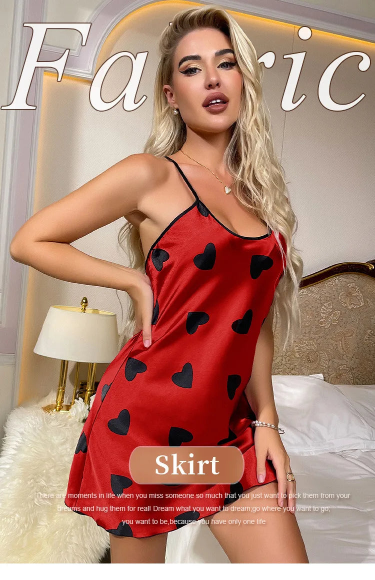 Women's Satin Nightdress Summer Sexy Lingerie Night Dress Nightgown Sleeveless Sleepwear Mini Slip Chemise Nightwear Loungewear