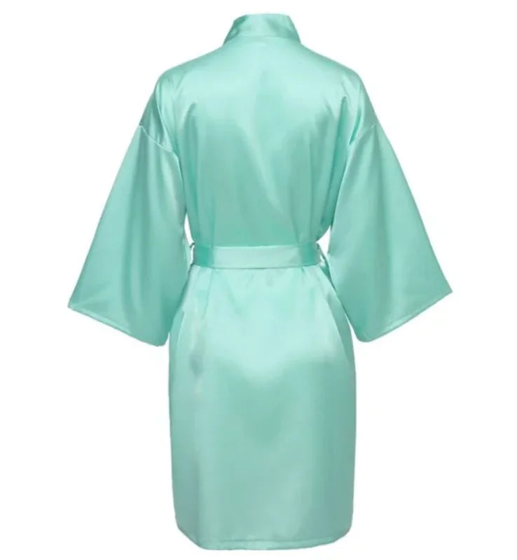 Solid Satin Night Robe, Elegant Half Sleeve V Neck House Robe With Belt, Women's Sleepwear