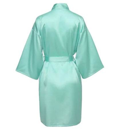 Solid Satin Night Robe, Elegant Half Sleeve V Neck House Robe With Belt, Women's Sleepwear