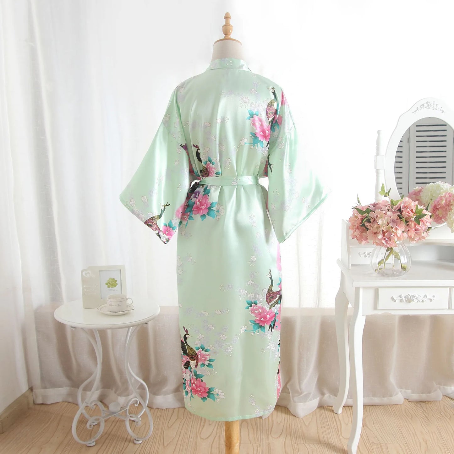 Hot Sale Blue Female Silk Rayon Robes Gown Kimono Yukata Chinese Women Sexy Lingerie Sleepwear Plus Size S M L XL XXL XXXL A-046