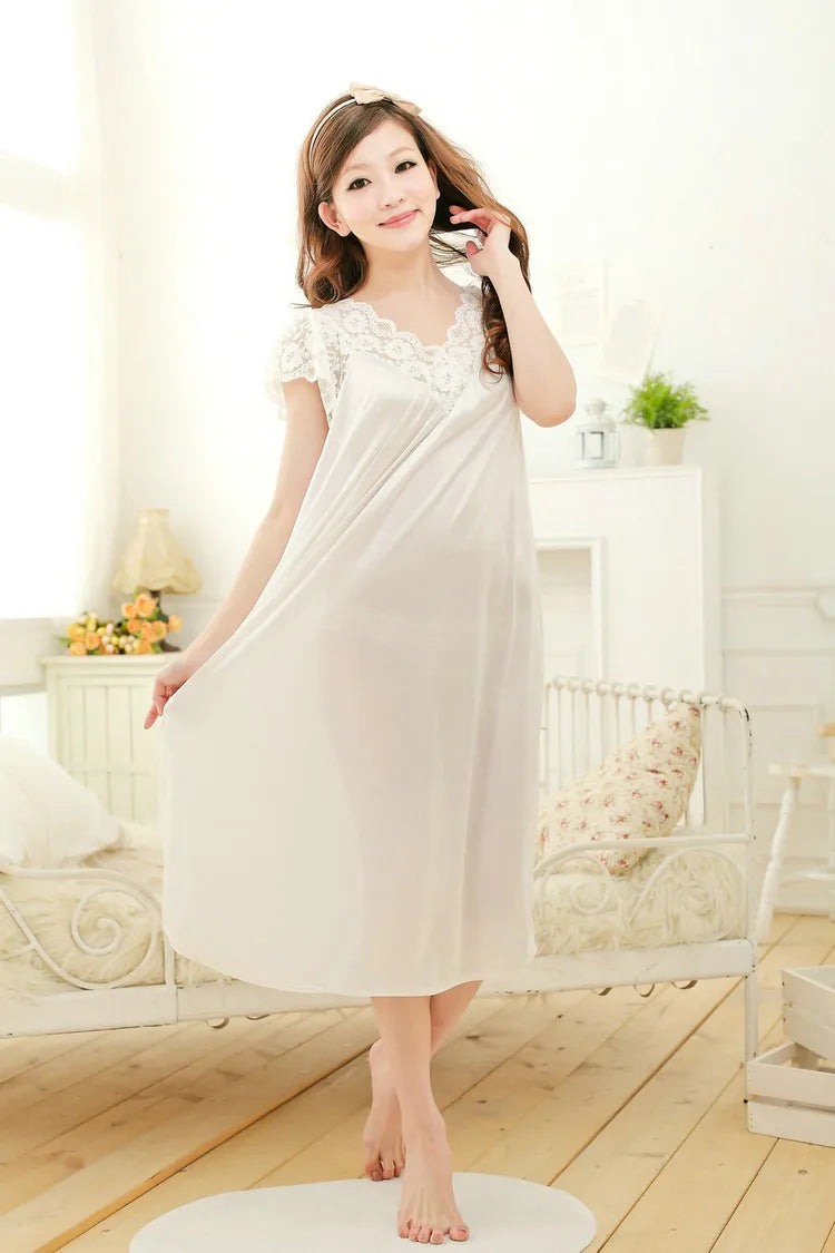 Free shipping women black lace sexy nightdress girls plus size bathrobe Large size Sleepwear nightgown Y02-2