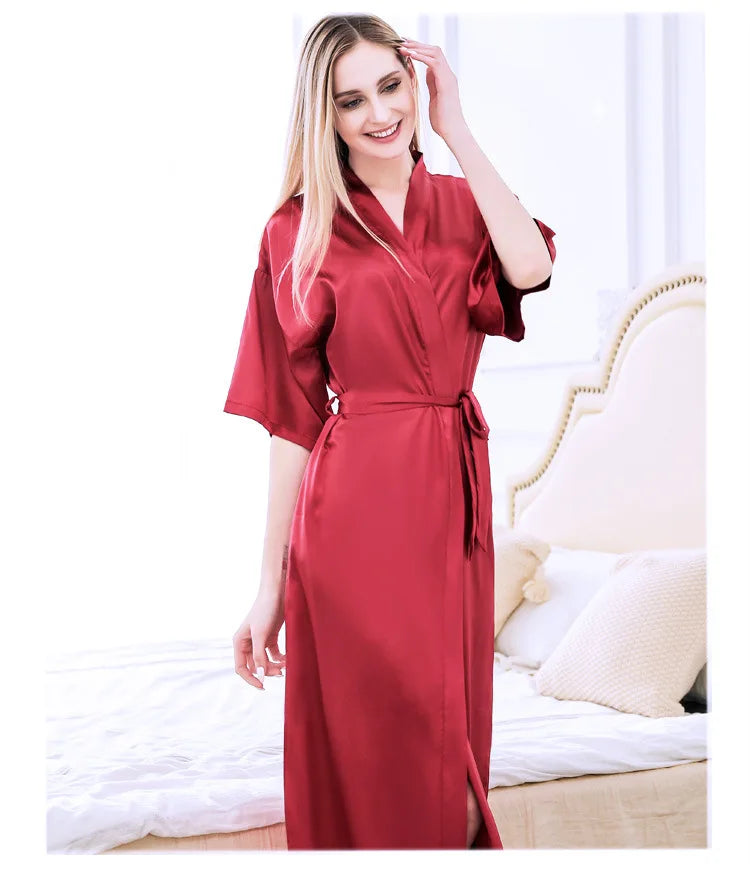 Women Silk Satin Long Wedding Bride Bridesmaid Robe Kimono Robe Feminino Bath Robe Large Size XXXL Peignoir Femme Sexy Bathrobe