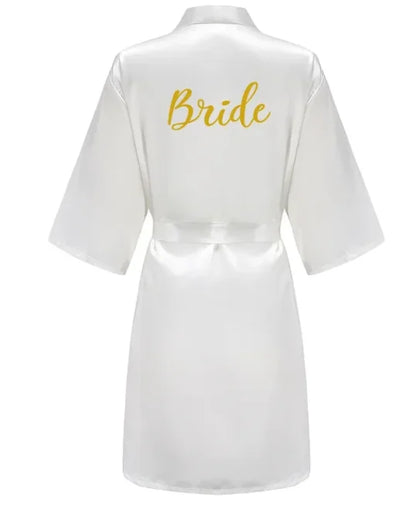 Wedding Bride Bridesmaid Robes Dressing Gown Sexy Women Bathrobe Night Sleepwear Women Gold Printed Kimono Plus Size