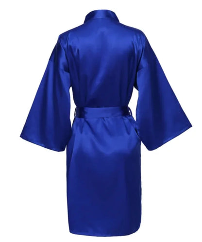 Solid Satin Night Robe, Elegant Half Sleeve V Neck House Robe With Belt, Women's Sleepwear